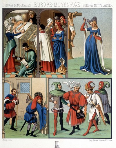 Fantasias civis na Idade Média do século XIV ao XV. Em "O traje histórico" de A. Racquet de Unknown artist