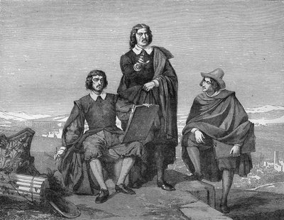 Claude Lorrain, Nicolas Poussin e Gaspard Dughet (o Guaspre Poussin) na região romana. Gravura do século XIX. de Unknown artist