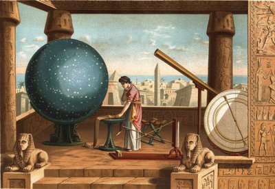 Claude Ptolomeu (ca. 100 - ca. 170), estudioso grego e astrónomo, no Observatório de Alexandria (Egipto). Barcelona 1877. de Unknown artist