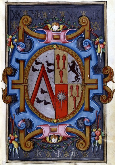 Escudo de armas, "A morte de Rodomont e a sua descida ao inferno". de Unknown artist