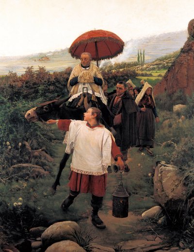 “" Combregar a Muntanya "" Cortejo Religioso em uma montanha. Pintura de Mariano VAYREDA VILA (1853-1903). Espanha, Olot. Museu Regional da Garrotxa. de Unknown artist