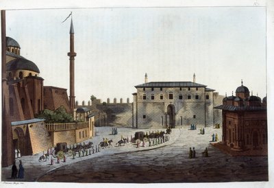 Constantinopla: A porta do Serail. Soliman, o Grande, foi o primeiro a levar todo o seu pátio e harém até ele, exceto para aqueles que tinham vivido com seus antecessores. Em "Le costume ancien et moderne de Unknown artist
