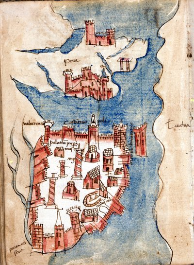 Constantinopla, mapa manuscrito de Veneza do século XV. de Unknown artist