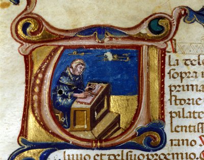 Monge copista em seu scriptorium, Illuminure de Unknown artist