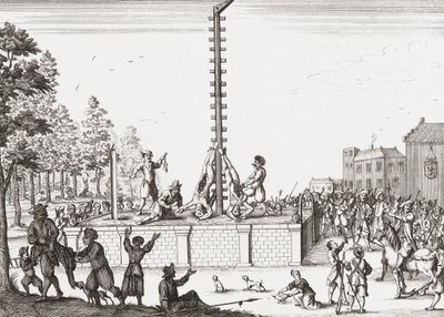 Cadáveres de Johan e Cornelis de Witt pendurados na forca. de Unknown artist