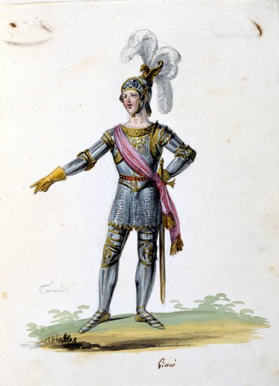 Traje para o personagem de Tancrede desenha de Gironi para a ópera "Tancredi" (Tancredo) de Gioacchino Rossini. 1813 de Unknown artist