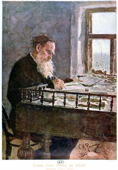 Conde Tolstoi escrita - aguarela depois da natureza de Unknown artist