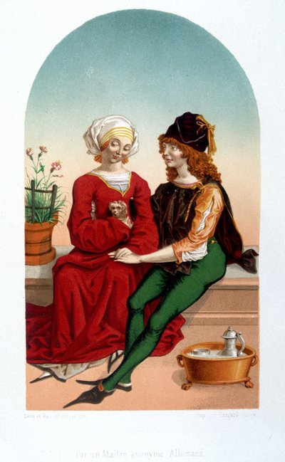 Cena de amor cortês na Idade Média. Faculdade - imitação do século XIX. de Unknown artist