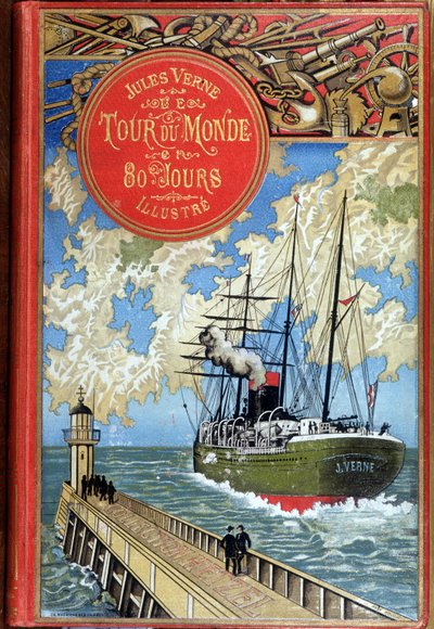 Capa "Volta ao Mundo em 80 dias" por Jules Verne, ed. Hetzel de Unknown artist