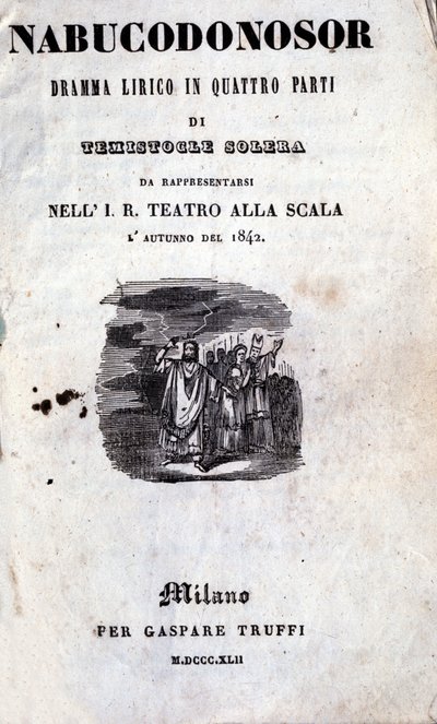 Capa do primeiro libreto do Nabucco por Giuseppe Verdi (1813 - 1901), que foi nomeado pela primeira vez Nabucodonosor de Unknown artist