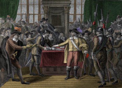 Cromwell dissolvendo o Long Parliament - The Rump Parliament - Oliver Cromwell (1599-1658) Dissolve o Parlamento Britânico de Unknown artist