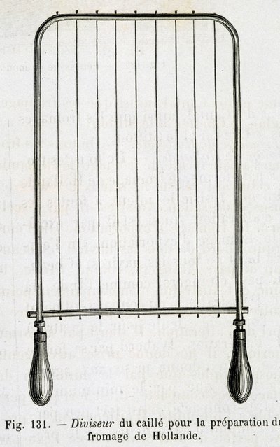 Divisor de requeijão para a preparação de queijo holandês - em "As maravilhas da indústria" de Louis Figuier de Unknown artist
