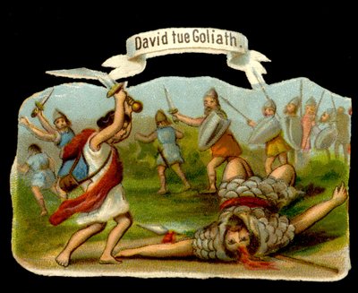 David e Golias: David mata Golias com o seu epee. Cromolitografia do século 19. de Unknown artist