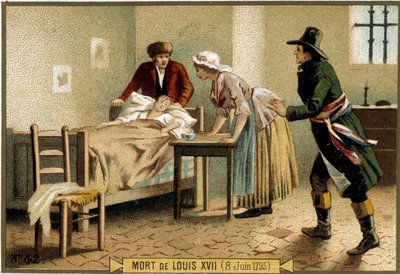 Morte de Luís XVII (06-08-1795). Cromolitografia do século XIX. de Unknown artist