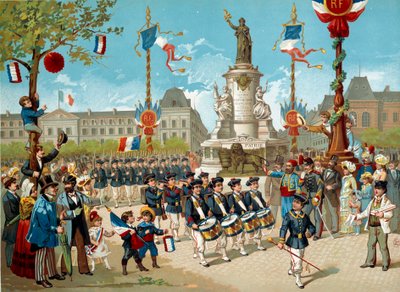 Desfigurar os filhos dos Batalhões Escolares na Praça da República em 14/07/1883, em Paris. Litografia da Paris do século XIX, Musee Carnavalet de Unknown artist
