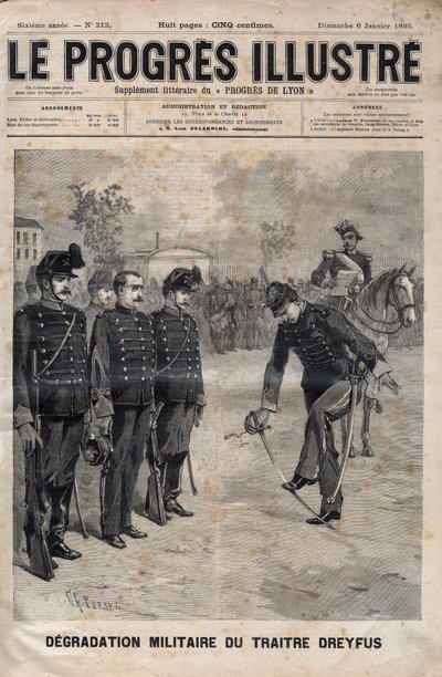 Degradação de Alfred Dreyfus - Caso Dreyfus: A degradação de Alfred Dreyfus no pátio da Escola Militar, Paris, 5 de Janeiro de 1895 - Gravação em "O ilustre progresso" de 1895 - de Unknown artist