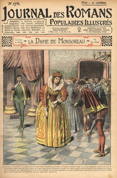 Diane, reconhecida como Condessa de Monsoreau, foi concedida ao tribunal. Ilustração de "A Senhora de Monsoreau", de Alexandre Dumas. Em "Diário de romances populares ilustrados". de Unknown artist