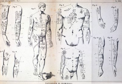 Diferentes tipos de tatuagens de criminosos: quadro ilustrado em "O homem criminoso" (L