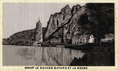 Dinant, le Rocher Bayard et la Meuse, Wallonia, Bélgica. Cromolitografia do final do século XIX. de Unknown artist