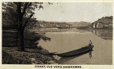 Jantar, vista para Anseremme, e rio Lesse, Região Valã da Bélgica. Cromolitografia do final do século XIX. de Unknown artist