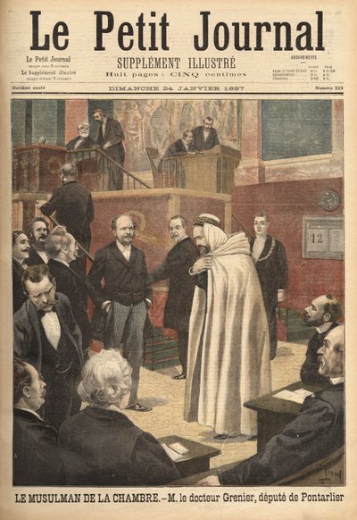 O Dr. Grenier, um deputado de Pontarlier, recentemente convertido ao Islão, cria um escândalo ao ir para a sala de deputados vestindo o traje árabe. Gravação no "Le petit journal" 24/01/1897. Coleção Selva. de Unknown artist