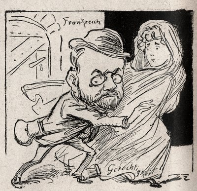 Caso Dreyfus - Emile Zola tem Justiça: venha comigo, meu tesouro, aqui não queremos mais nos ouvir - Desenho publicado no jornal austríaco "Der Floh" em 1898 (reproduzido em Le Rire de Unknown artist