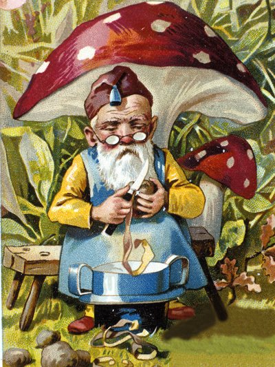 Descascador de batatas anão ou farfadet. Cromolitografia do século XIX. de Unknown artist