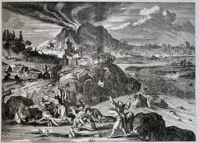 Terramoto em Tóquio em 1650 - gravura de Unknown artist