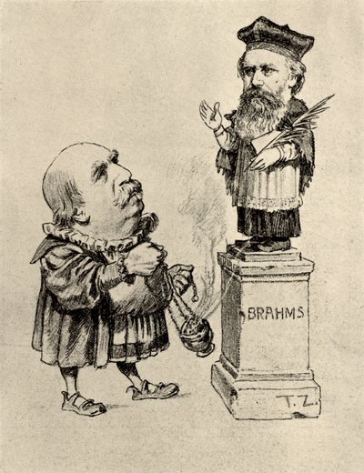 Eduard Hanslick (1825-1904) Crítico de música austríaco, adorador de Brahms num pedestal de Unknown artist