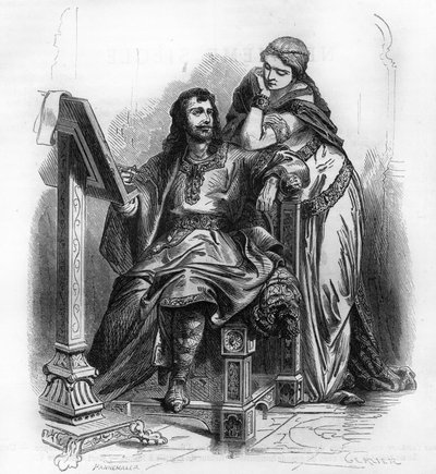 Eginhard (Einhard, Einhart, Einard, 775-840) historiador do período carolíngio com Emma (Imma) sua esposa. de Unknown artist