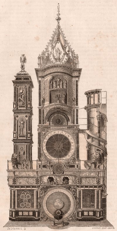 Vista elevada, de, relógio astronômico, localizado, em, a, catedral, de, nosso, senhora, de, strasbourg, frança de Unknown