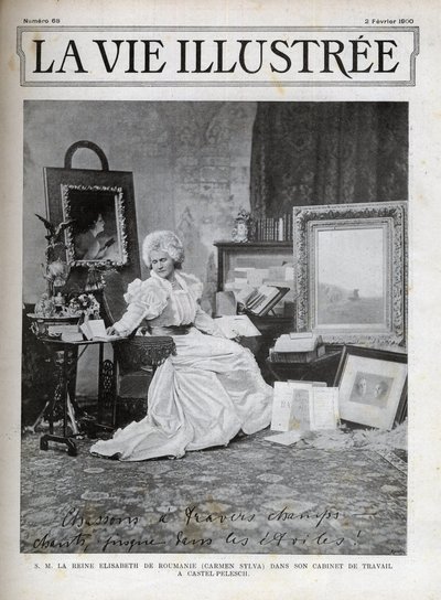 Elisabeth de Wied Queen consorte da Roménia 1843-1916 - Elisabeth de Wied - Elisabeth Pauline Ottilie Louise de Wied (conhecida como a caneta de Carmen Sylva), no seu escritório em Castel Pelesch - capa da vida ilustrada a partir de 1900 de Unknown artist