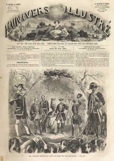 Caça ao Imperador Napoleão III em Fontainebleau - 1861 - Caça ao Imperador Napoleão III (1808-1873) e Imperatriz Eugenie (1826-1920). O ilustre universo de 1861 - de Unknown artist