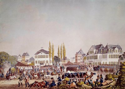 O Imperador Napoleão I (1769-1821) analisa as tropas em Frankfurt. Gravura de 1813. Frankfurt, Museu Histórico de Unknown artist