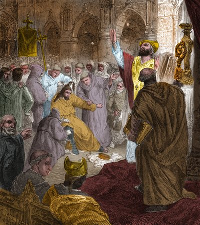 Fim da dinastia Merovingiana, 751: deposição do rei Childeric III (714-754) por Pepin the Brief (714-768). de Unknown artist