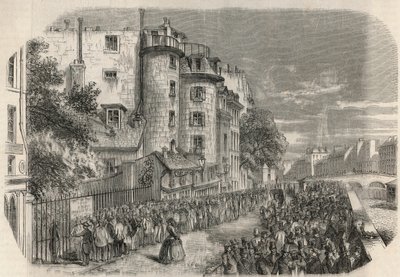 Entrada da prefeitura de polícia pela rue de Jerusalem na esquina da Quai des Orfevres em Paris no século XIX antes de 1871 - Gravação em "Tableau-de-Paris" de Edmond Texier 1852. de Unknown artist