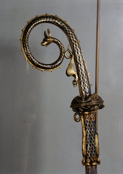 Detalhe do estoque episcopal em ouro e esmalte (bastão pastoral) de Unknown artist