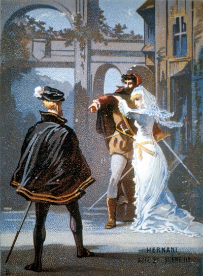 Ernani de Giuseppe Verdi, Acto II, Cena II. cromolitografia do século 19. de Unknown artist