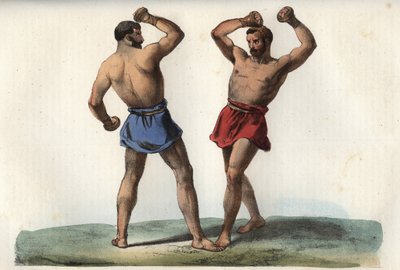 Boxers Etruscos - gravura de "Usos e costumes de todos os povos do universo". Ou melhor, a história do governo, das leis, das milícias, da religião de todas as nações desde os tempos mais remotos até aos nossos dias" 1856 de Unknown artist