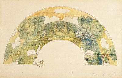 Evantail - Bretões Au Bord De La Mer (Fan - Bretões à beira-mar) (zincógrafo e monotipo com coloração à mão) de Unknown artist