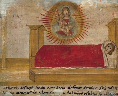Ex-voto representando Madonna e Criança com paciente na cama, Abadia de Santa Maria del Monte, Cesena de Unknown artist