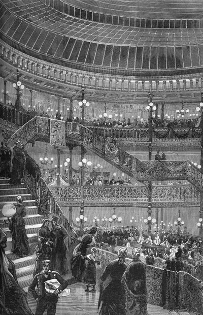 Expansões das Lojas "Bon marche" - A grande escadaria central. Paris 1880. de Unknown artist