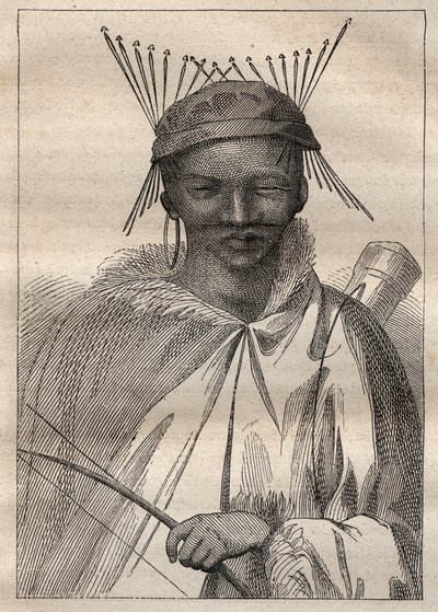 Expedição ao interior das terras da África do Sul (1775) por Anders Sparrman (1748-1820): um boschiman (Bochiman ou San, indígena da África Austral) - ilustração tirada de "Os Grandes Marinheiros do século XVIII". de Unknown artist