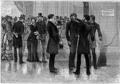 Experiência de transmissões telefônicas sem receptores feita na "Societe de Physique" em Paris, 16 de abril de Unknown artist