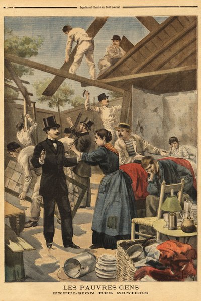 Expulsão e elemento do quartel montado na zona militar no portão de Gentilly. Ilustração no "Le petit journal" 23/06/1895. de Unknown artist
