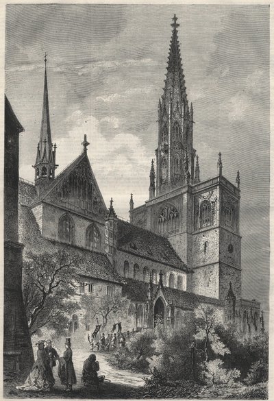 Vista exterior da Catedral de Notre Dame em Constança, Alemanha. Gravura em "The Universe illustrious" (O Universo ilustre) de Unknown artist