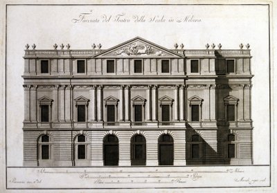 Fachada do teatro alla Scala em Milão. de Unknown artist