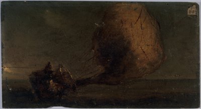 Aeróstato em queda, ca. 1860 (óleo sobre madeira) de Unknown artist
