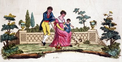 A família num parque. Gravura do início do século XIX. de Unknown artist