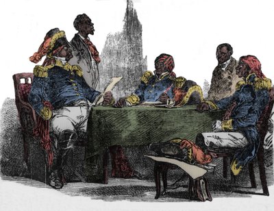 Faustin Soulouque (1782-1867) disse Faustin I, Imperador do Haiti de 1847 a 1859, representado numa reunião Gravura do "Emporio picturesco" 1850 de Unknown artist